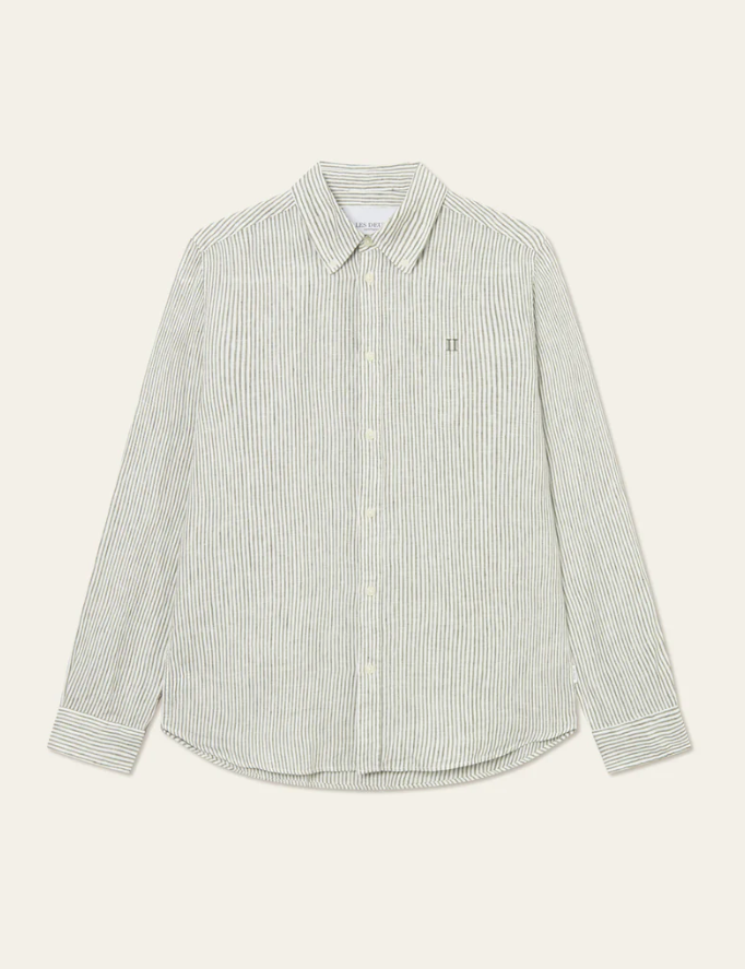 KRISTIAN LINEN BD SHIRT LIGHT IVORY/ LICHEN GREEN