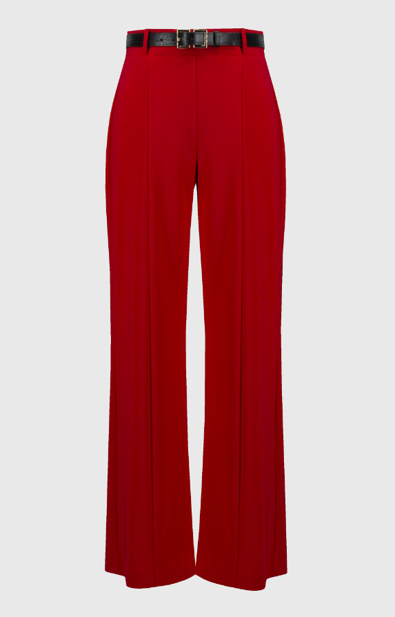 Silky Knit Belted Wide-Leg Pants