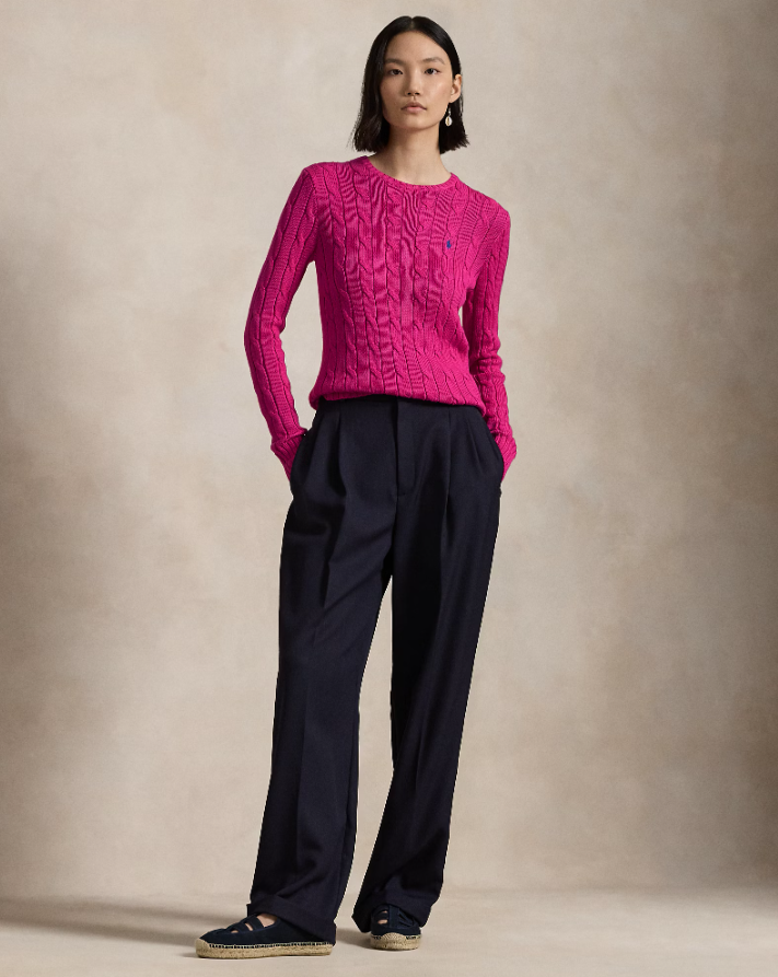 Cable-Knit Cotton Crewneck Jumper-regatta pink