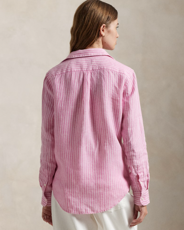 CLASSIC FIT STRIPED LINEN SHIRT-PINK/WHITE