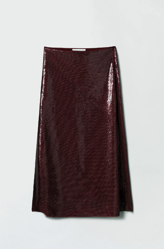 BIAS CUT SEQUIN SKIRT BURGUNDY