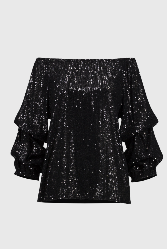 Sequin Off-Shoulder Puff Sleeve Top