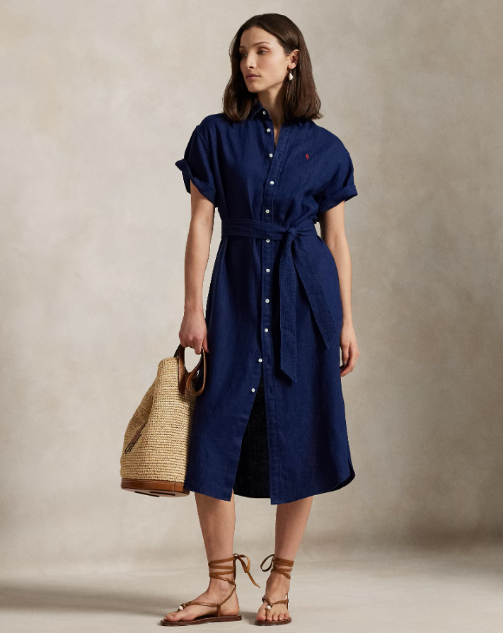 LINEN SHORT-SLEEVE SHIRTDRESS NAVY