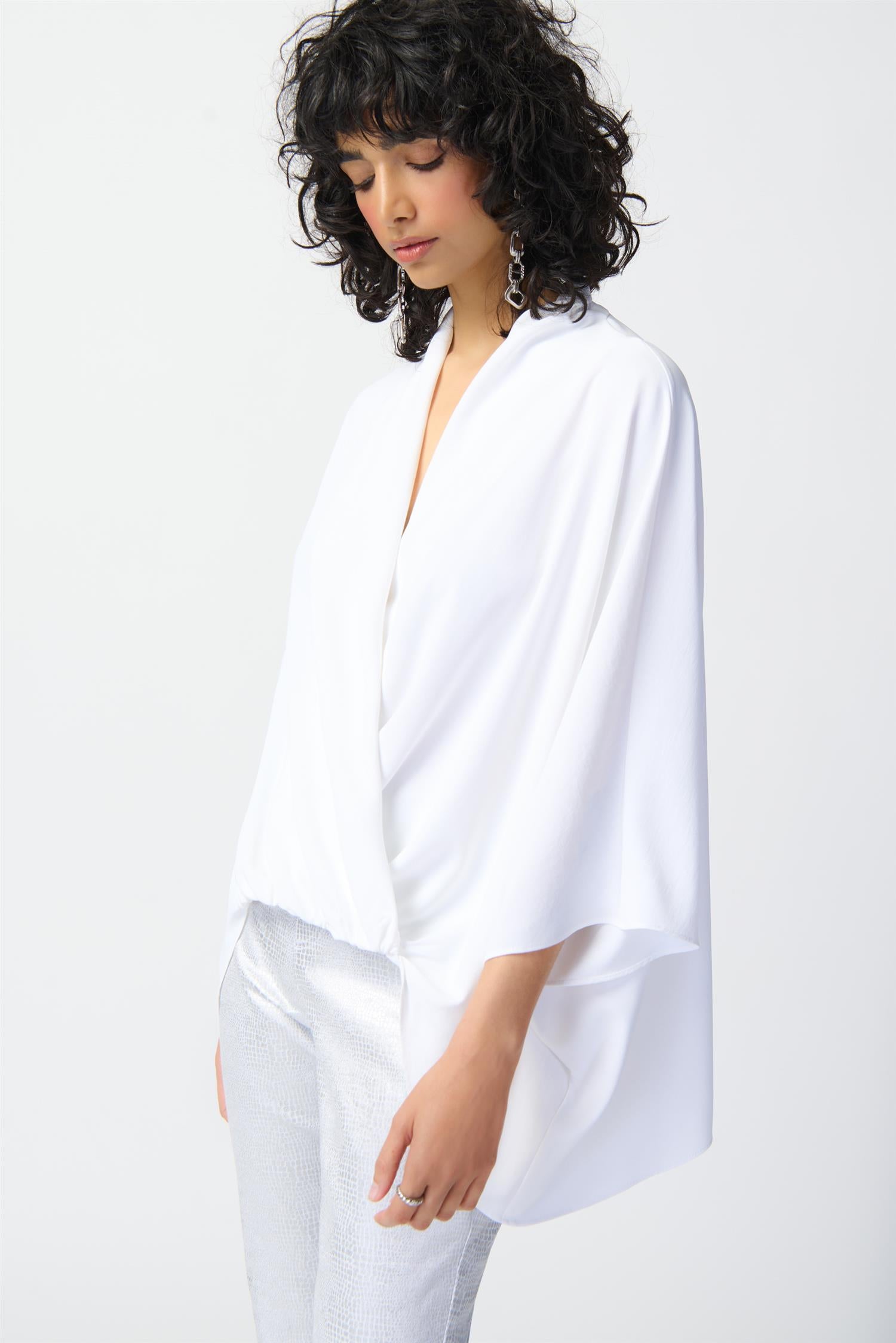 Woven Dolman Sleeve Wrap Top - Hvit