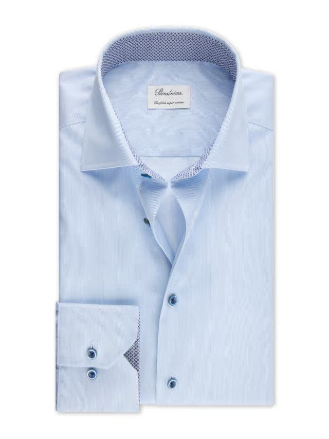 LIGHT BLUE STRIPE CONTRAST TWILL FITTED BODY SHIRT