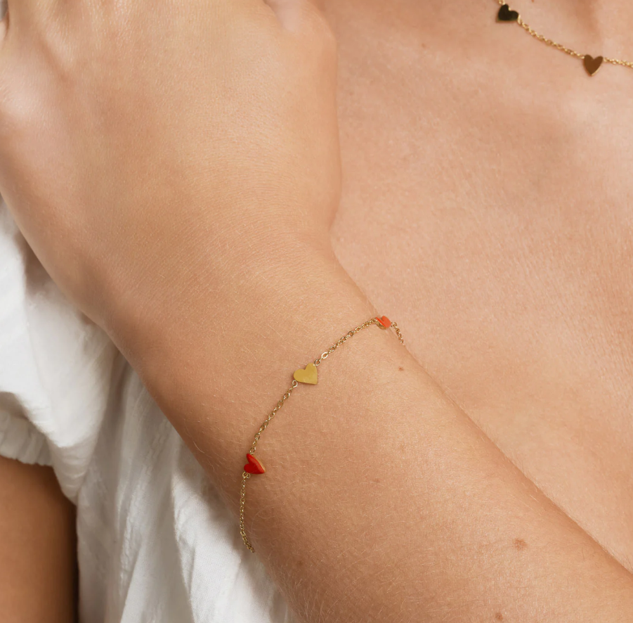 LINNEA HEART CHAIN BRACELET RED & GOLD STAINLESS STEEL