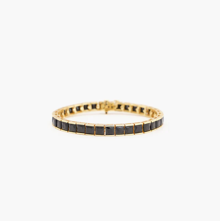 THICK SQUARE TENNIS BRACELET BLACK GOLD