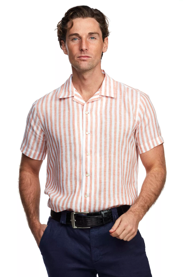 LINEN SHORT SLEEVE STRIPE SHIRT