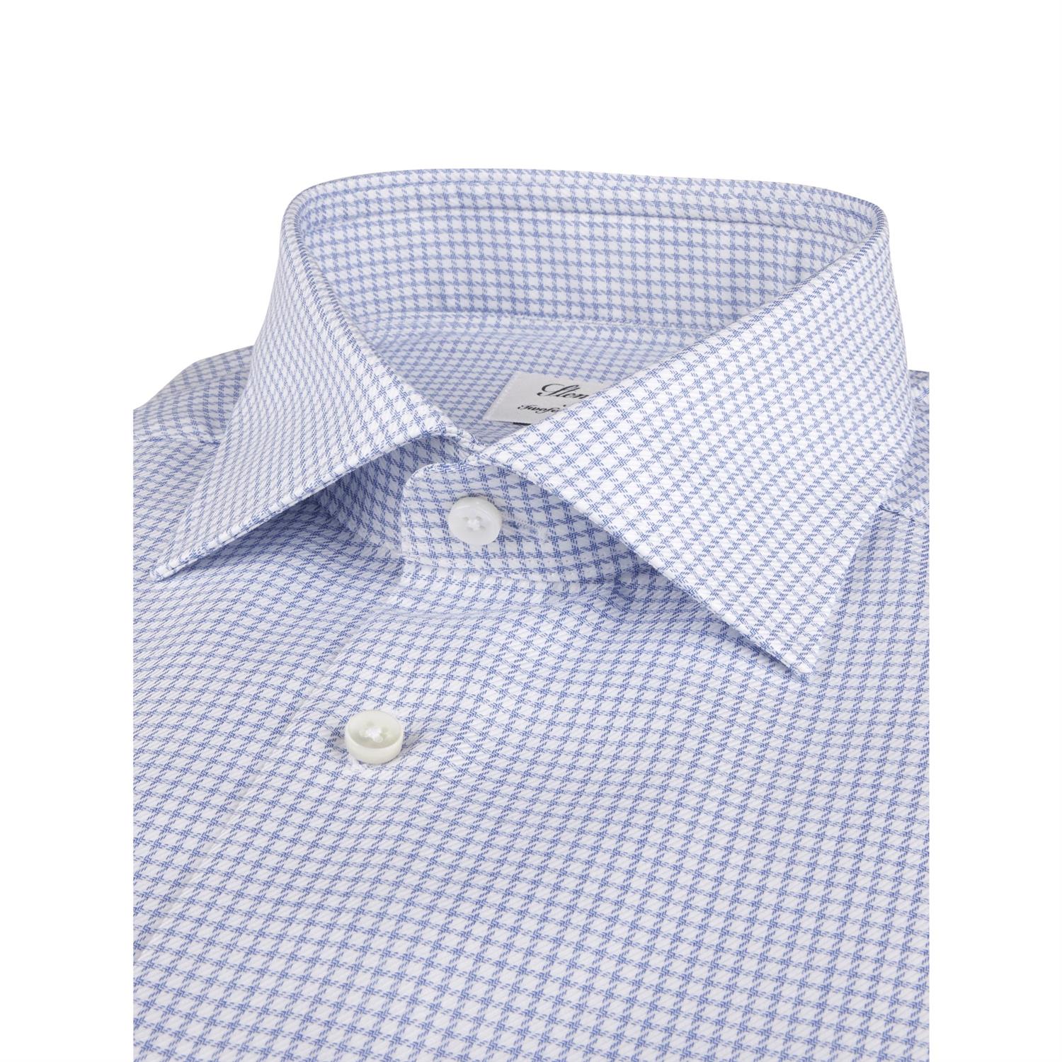 LIGHT BLUE CHECKED TWILL FITTED BODY HIRT