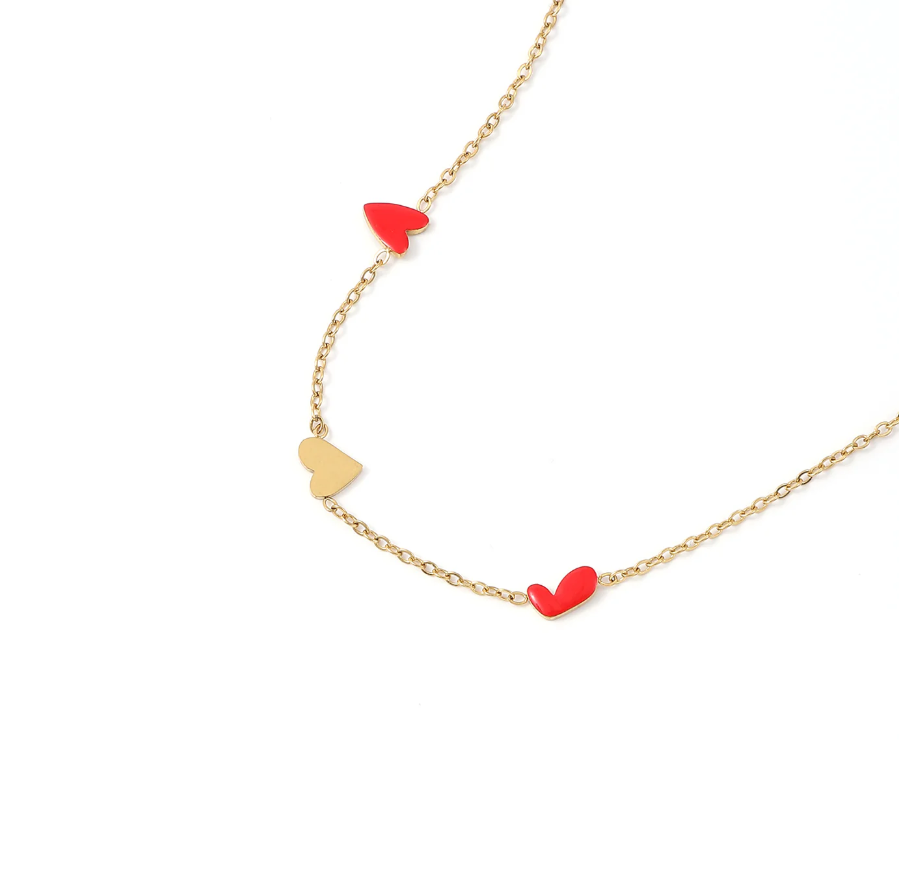 LINNEA HEART CHAIN BRACELET RED & GOLD STAINLESS STEEL