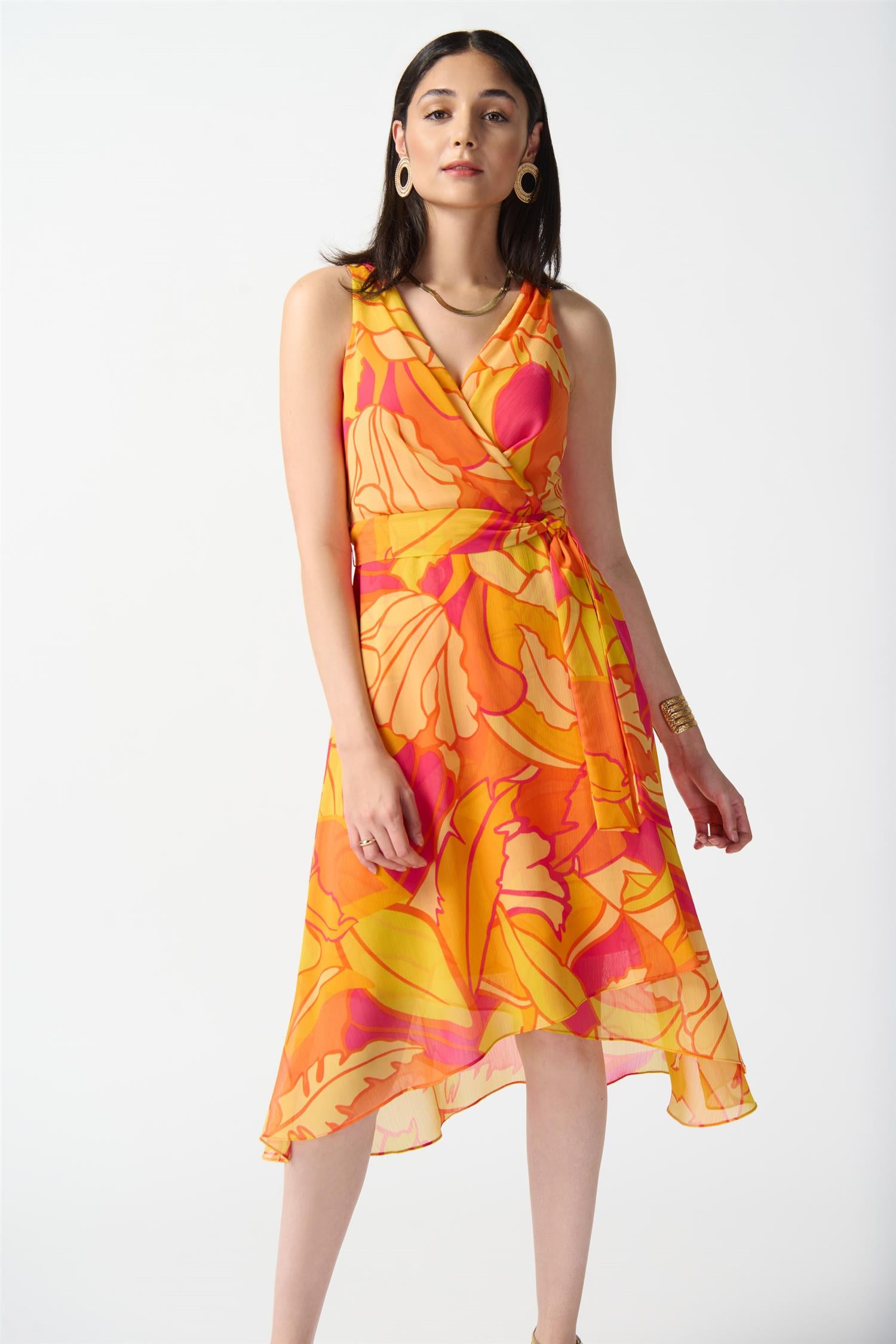 Chiffon Tropical Print Fit and Flare  Dress