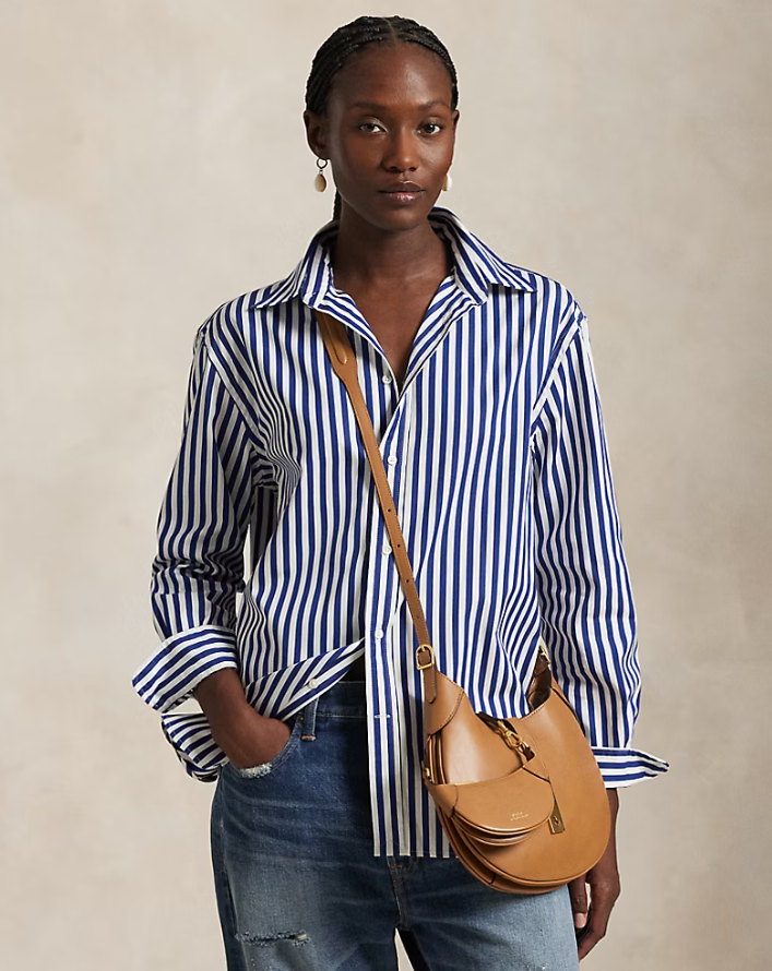 OVERSIZE FIT STRIPED COTTON SHIRT-AUTUMN ROYAL/WHITE