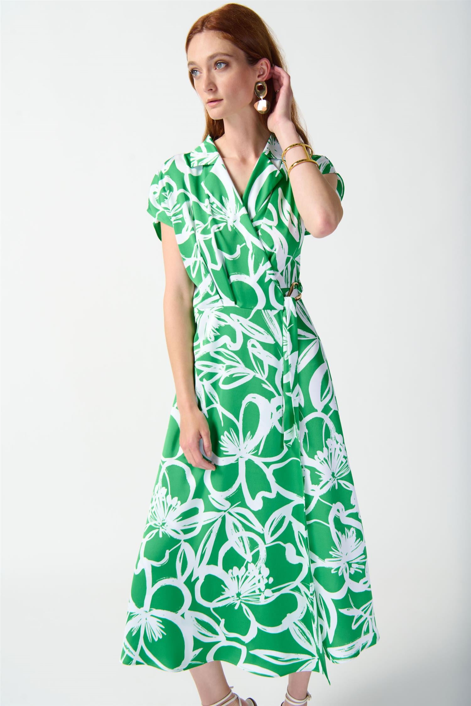 Satin Floral Print Flowy Wrap Dress