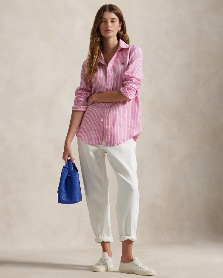 CLASSIC FIT STRIPED LINEN SHIRT-PINK/WHITE