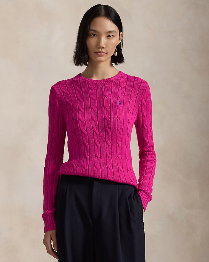 Cable-Knit Cotton Crewneck Jumper-regatta pink