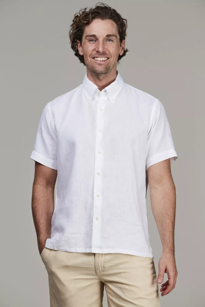 REFINE SHORT SLEEVE LINEN SHIRT WHITE