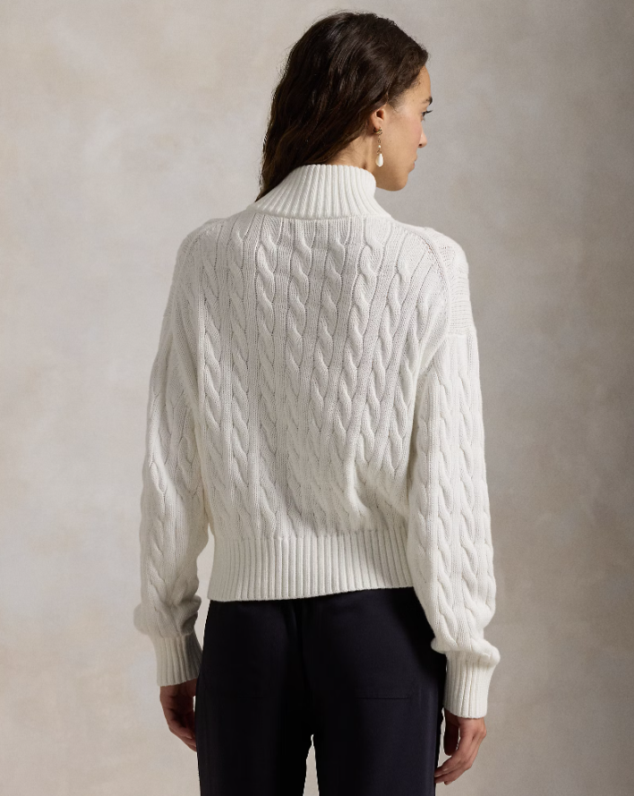 CABLE KNIT COTTON QUARTER ZIP JUMPER