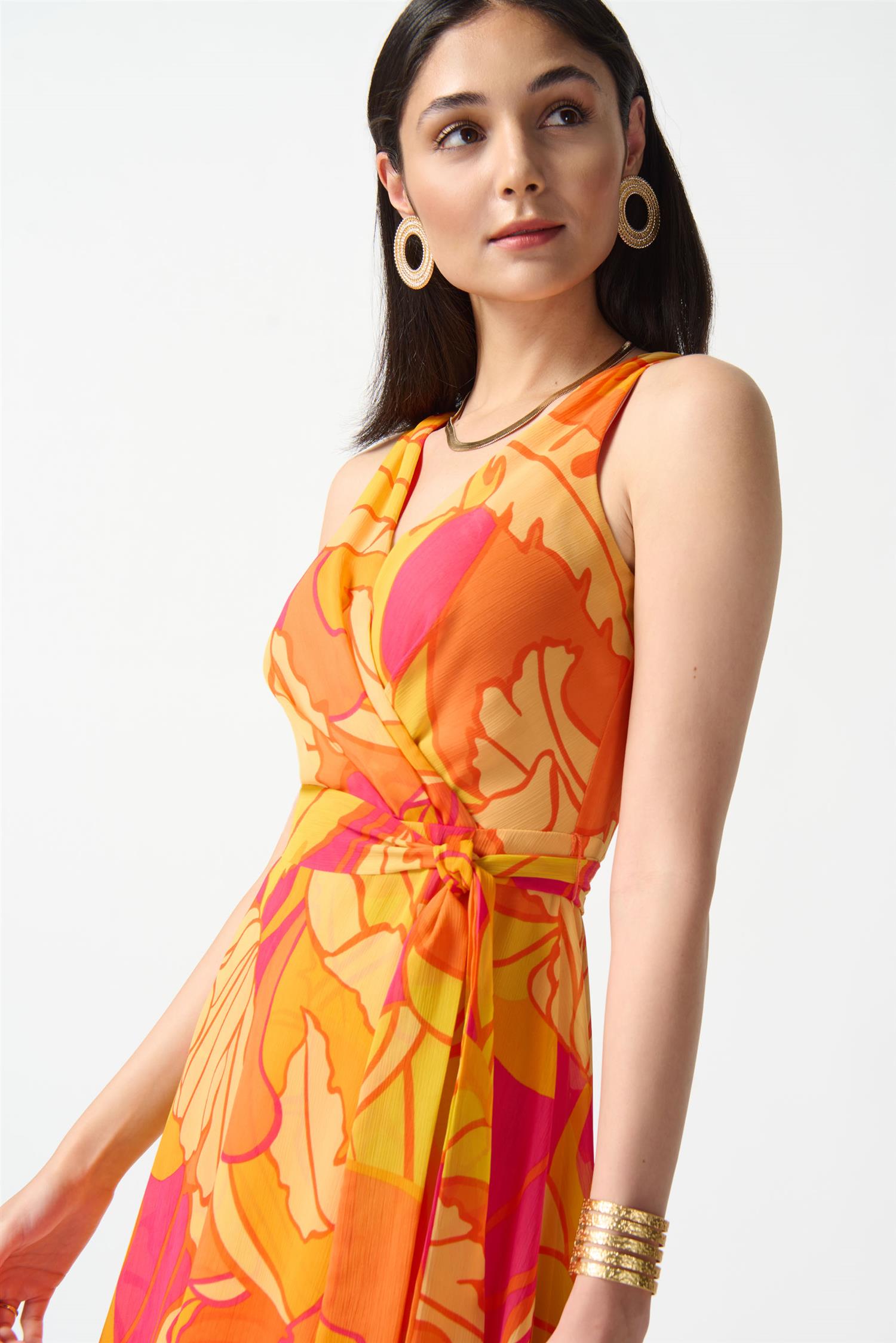 Chiffon Tropical Print Fit and Flare  Dress