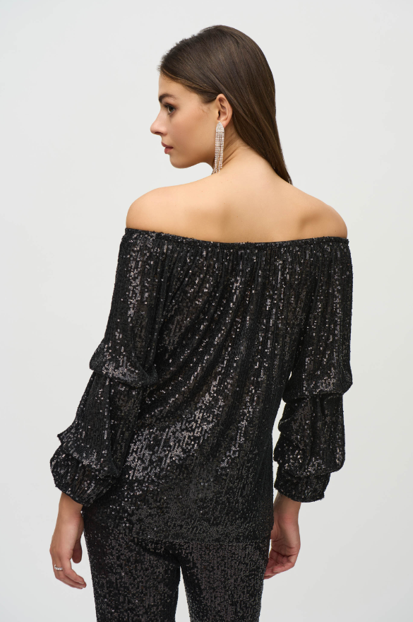 Sequin Off-Shoulder Puff Sleeve Top