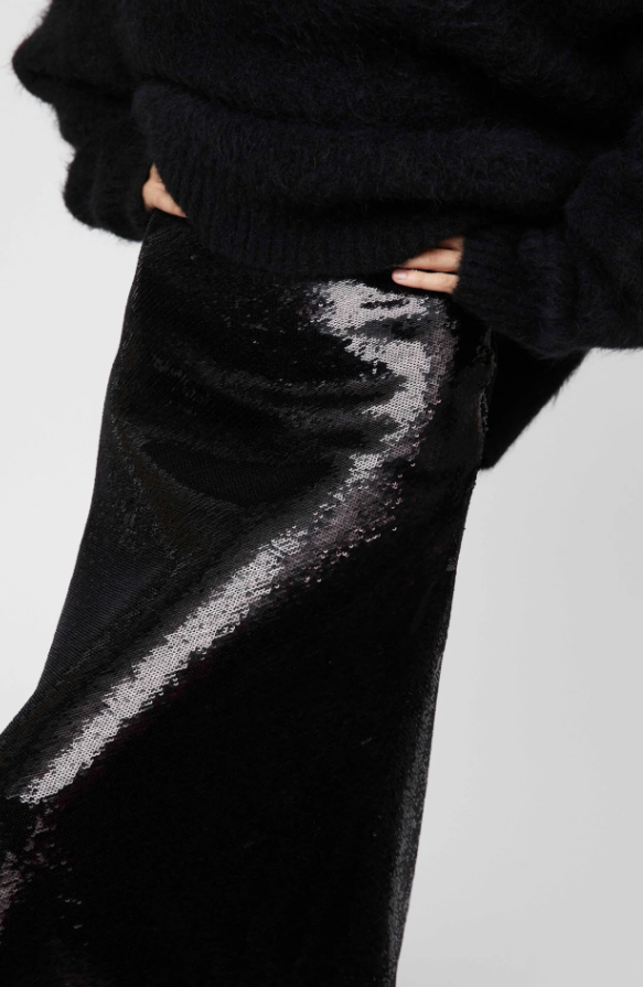 BIAS CUT SEQUIN SKIRT JET BLACK