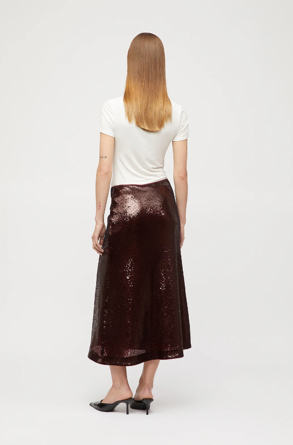 BIAS CUT SEQUIN SKIRT BURGUNDY