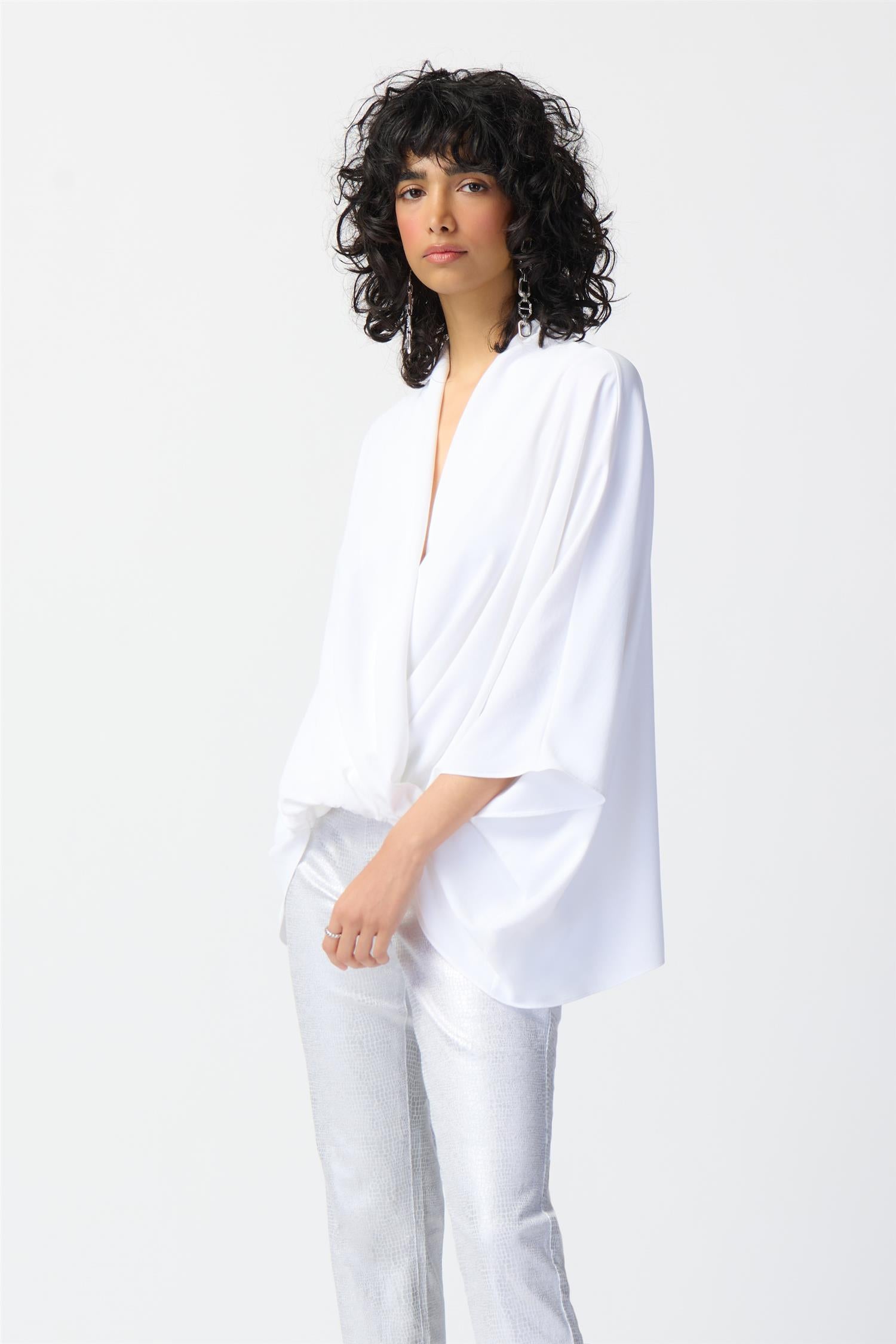 Woven Dolman Sleeve Wrap Top - Hvit