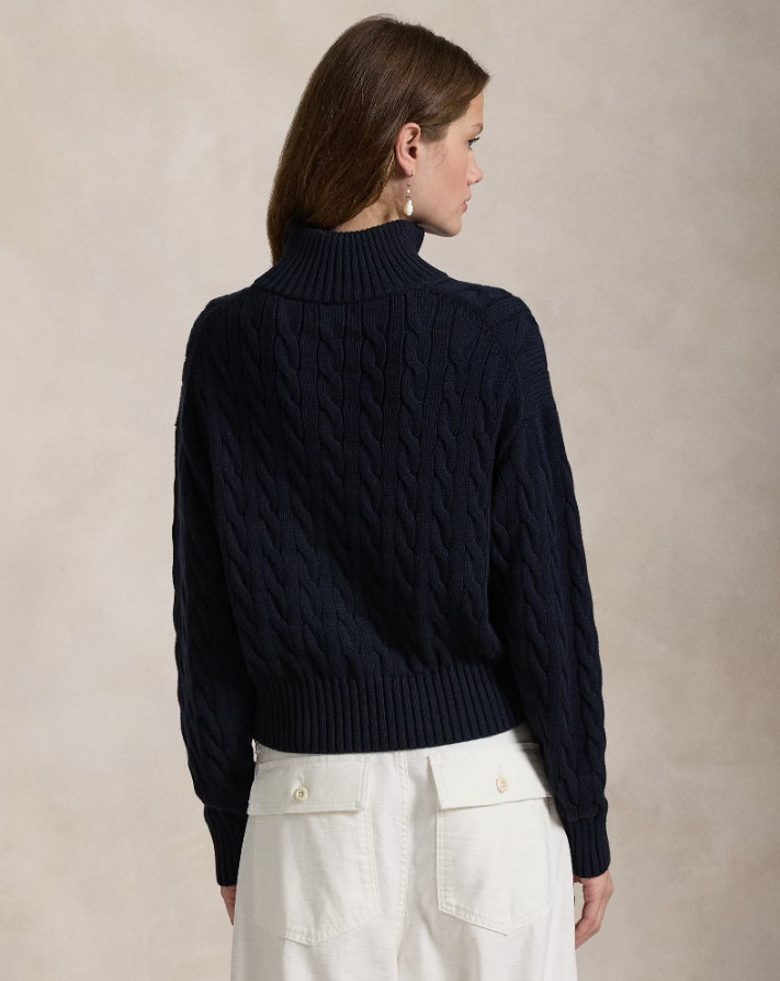 CABLE KNIT COTTON QUARTER ZIP JUMPER