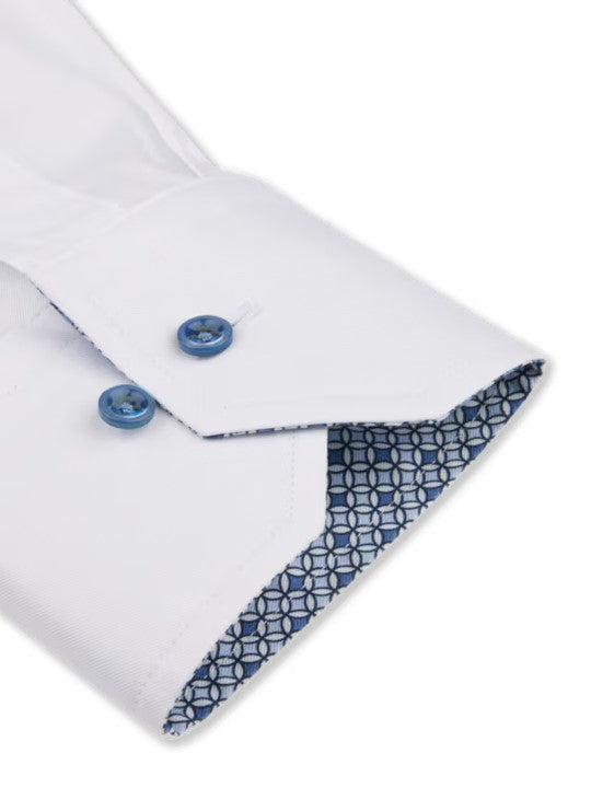 WHITE BLUE CONTRAST TWILL FITTED BODY SHIRT SS25