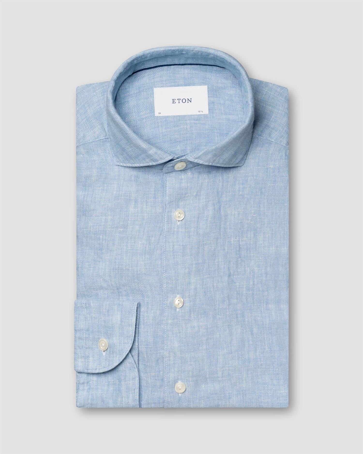 LIGHT BLUE SOLID TWILL LINEN CONTEMPORARY SHIRT