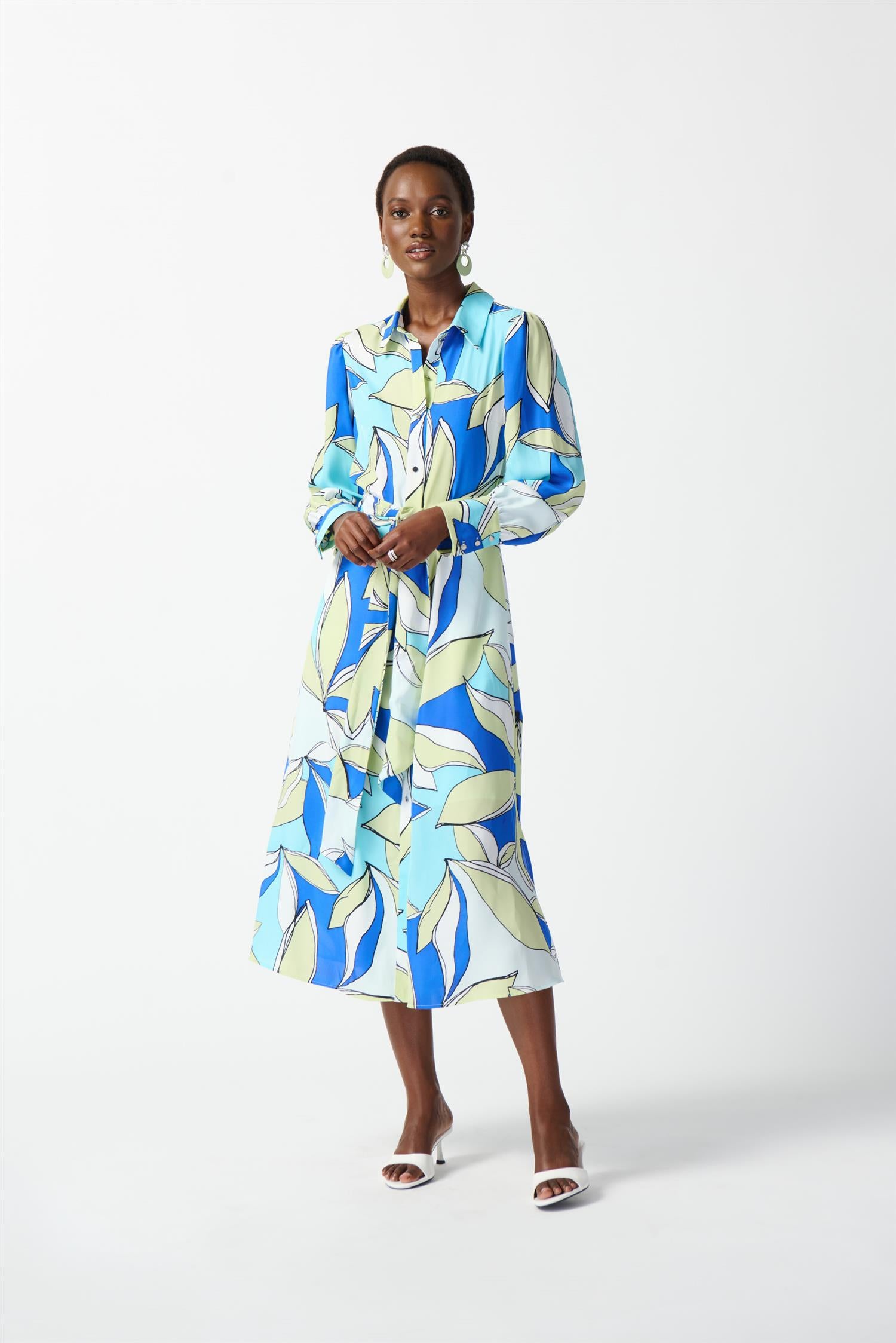 Satin Floral Print Shirt Dress