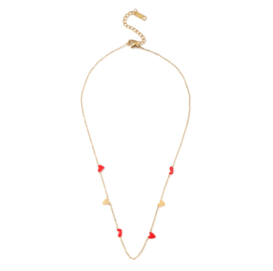 LINNEA HEART CHAIN NECKLACE RED & GOLD STAINLESS STEEL