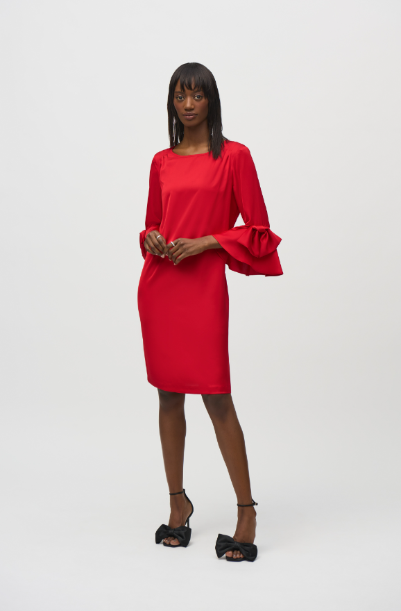 Satin Riffle Sleeve Straight Dress