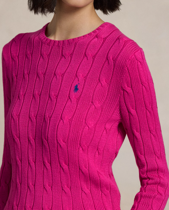 Cable-Knit Cotton Crewneck Jumper-regatta pink