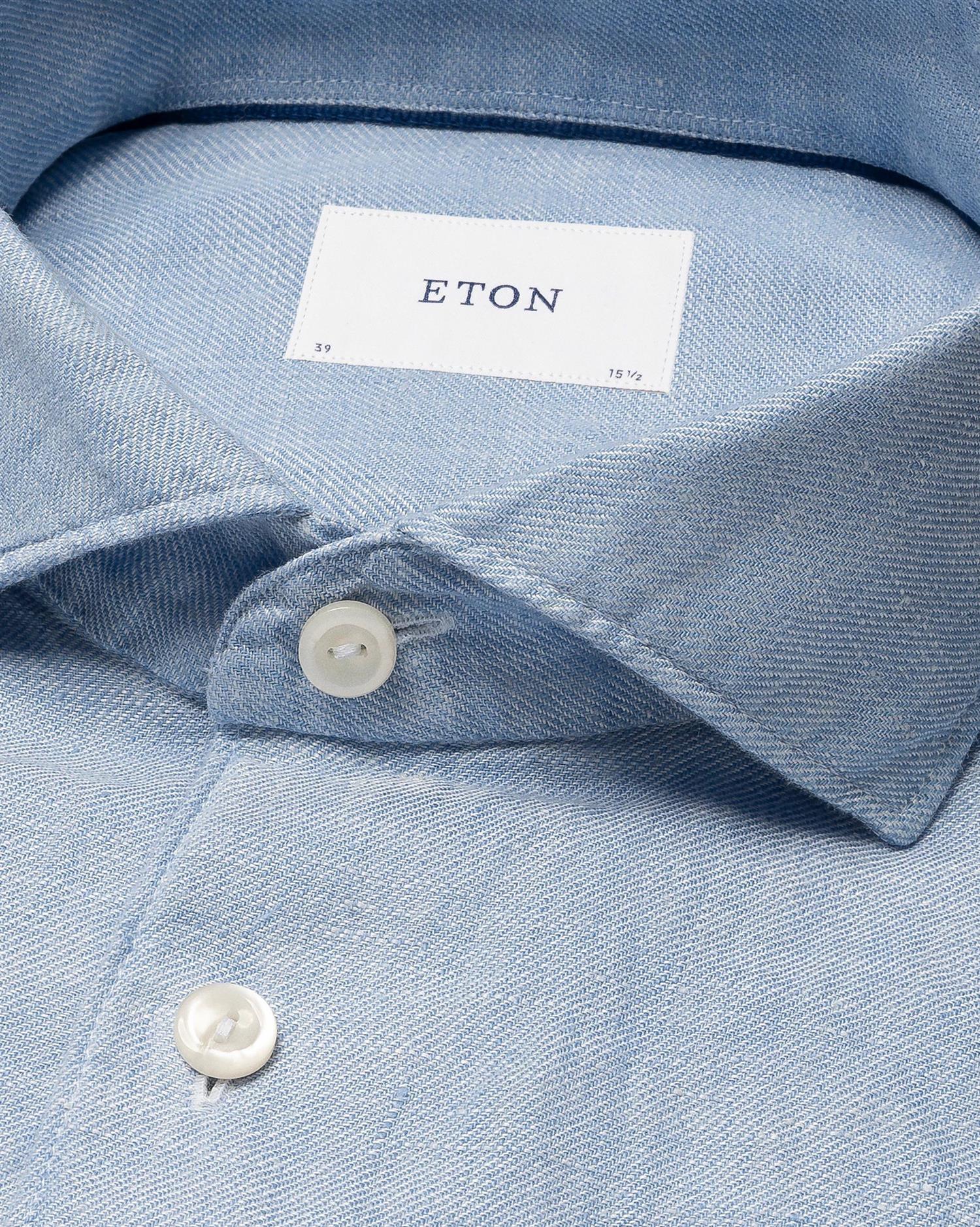 LIGHT BLUE SOLID TWILL LINEN SLIM SHIRT