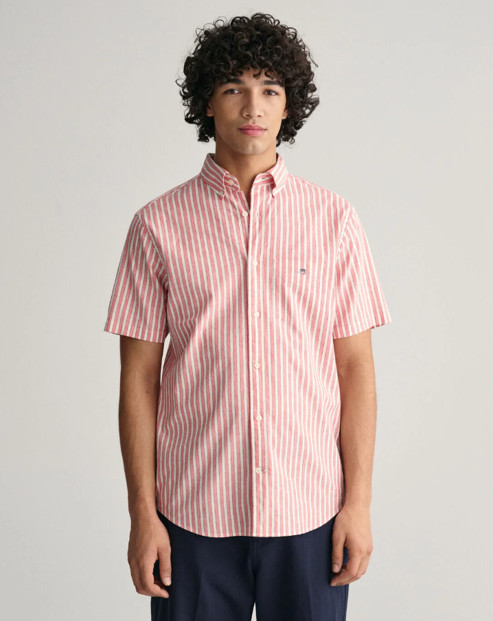 REG COTTON LINEN STRIPE SS SHIRT