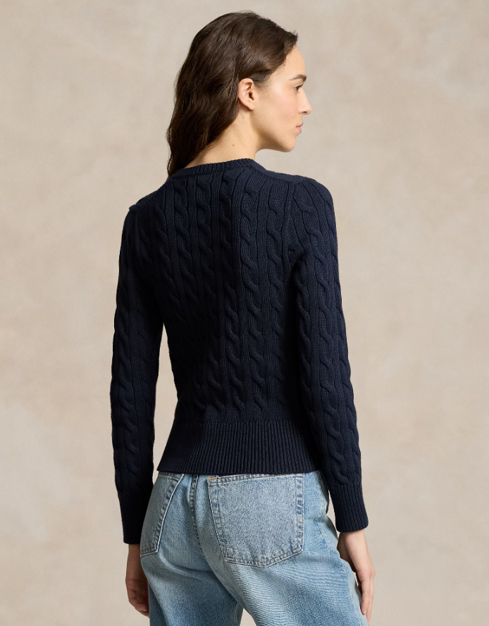 Cable-Knit Cotton Crewneck Cardigan