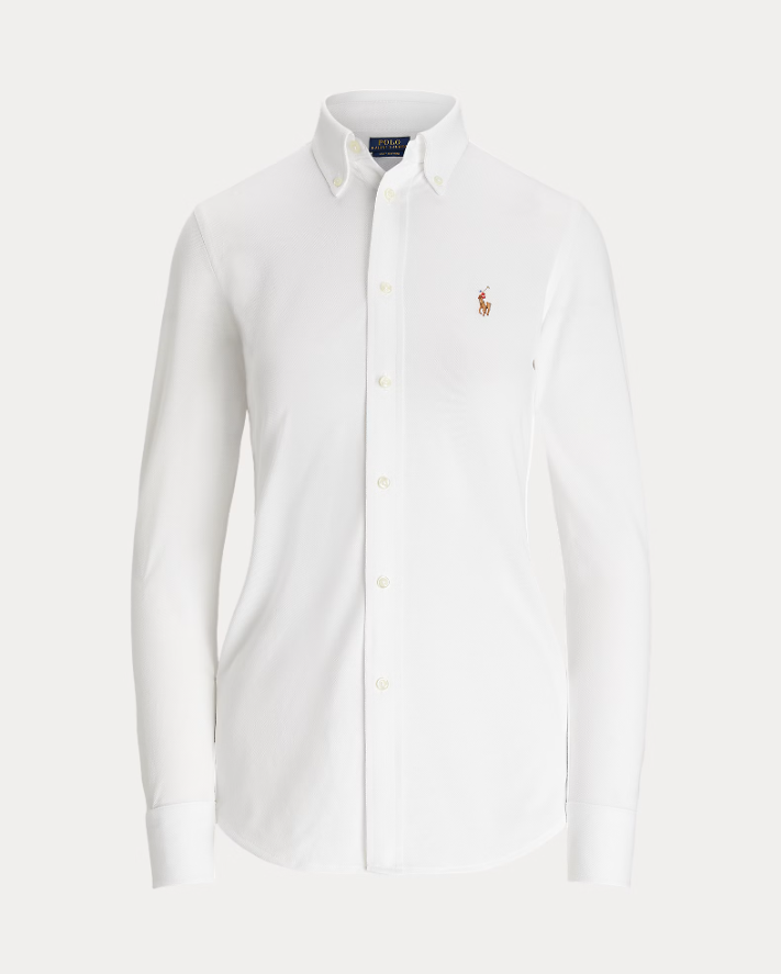 Slim Fit Knit Cotton Oxford Shirt-white