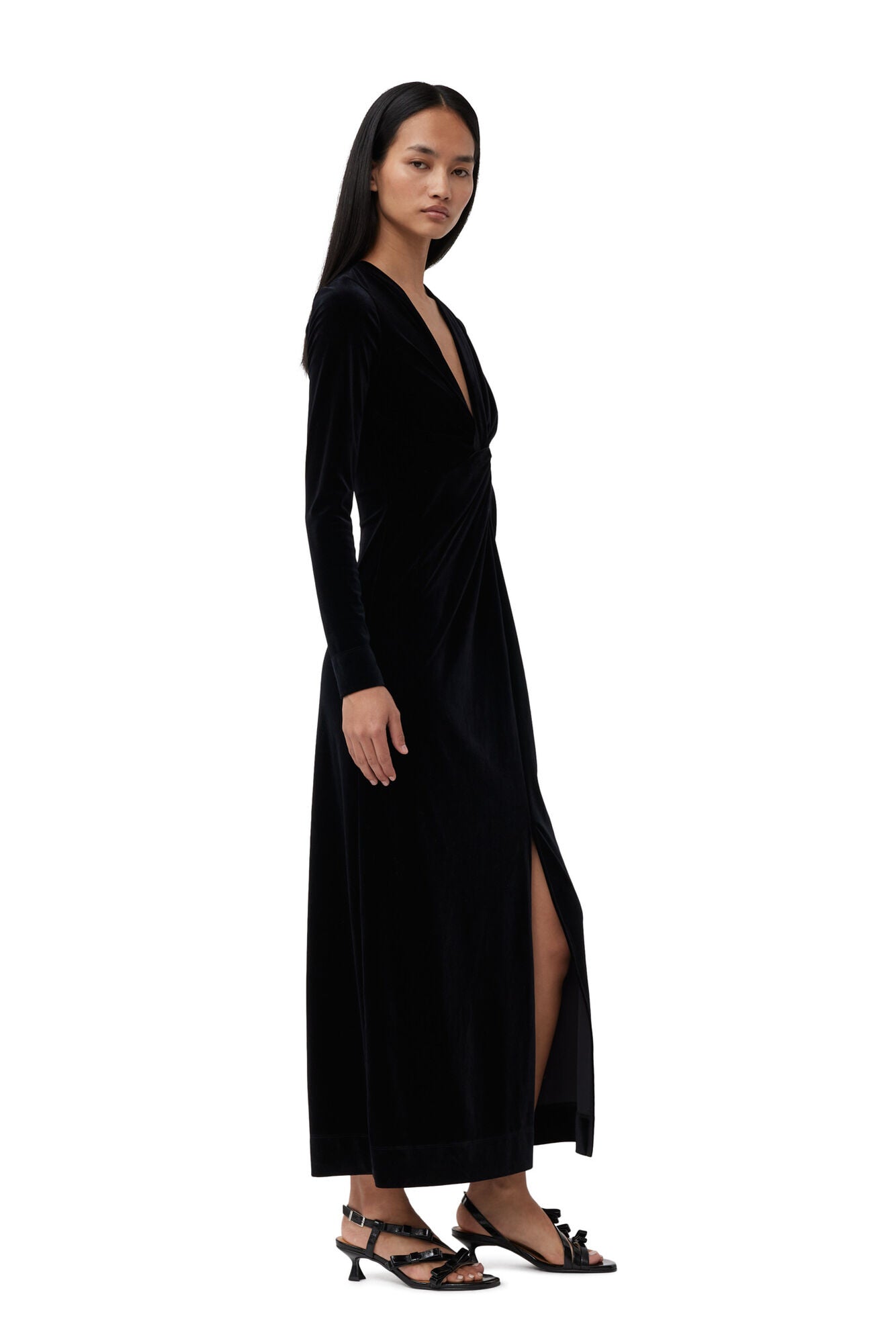 VELVET JERSEY TWIST LONG DRESS