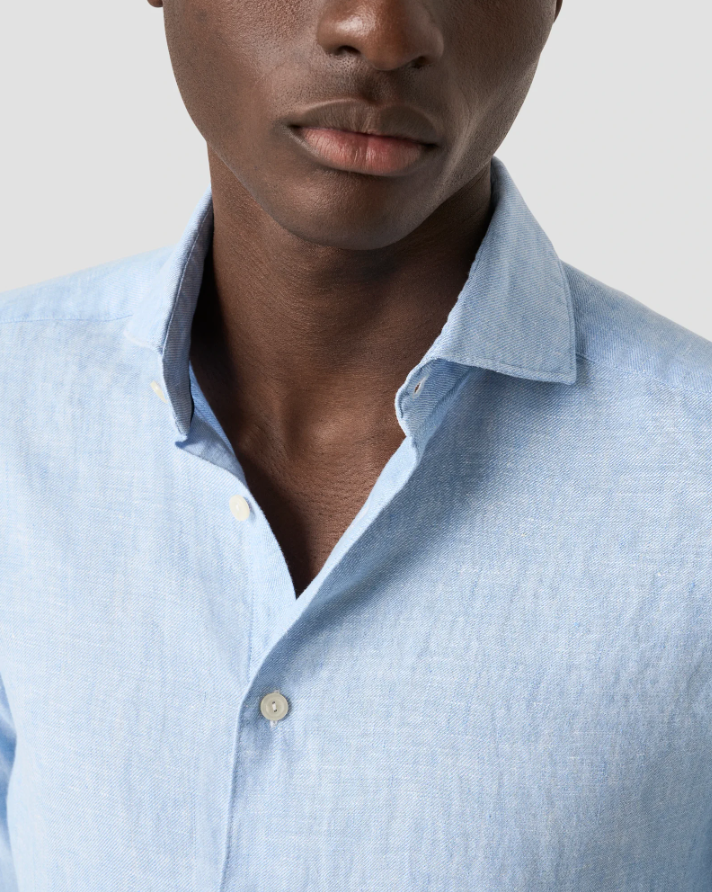 LIGHT BLUE SOLID TWILL LINEN CONTEMPORARY SHIRT