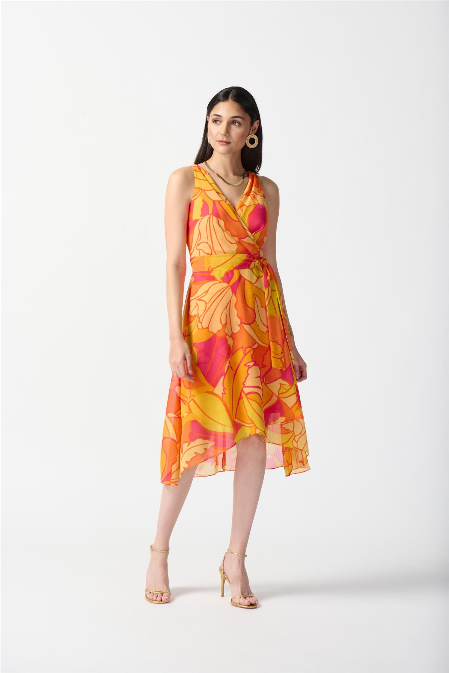 Chiffon Tropical Print Fit and Flare  Dress