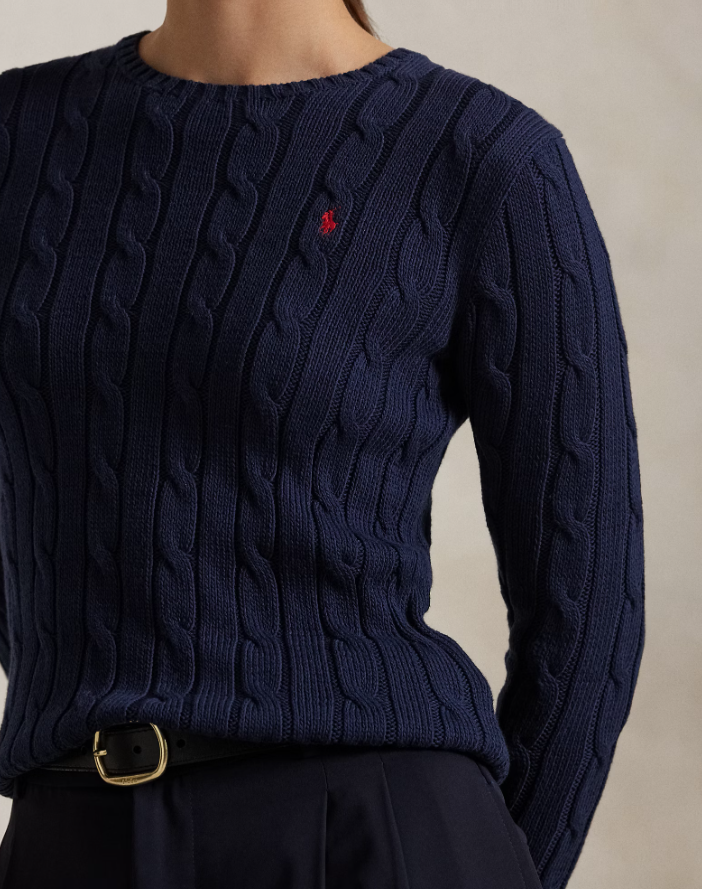 Cable-Knit Cotton Crewneck Jumper-navy