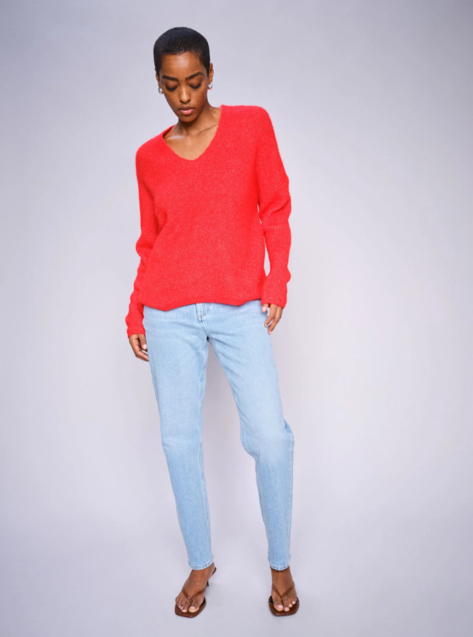 MMTHORA V-NECK KNIT-CHINESE RED