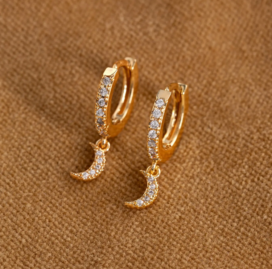 Eliza - Moon Crystal Hoop Earrings