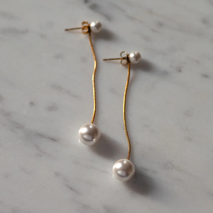 Estelle - Pearl Chain Earrings Stainless Steel