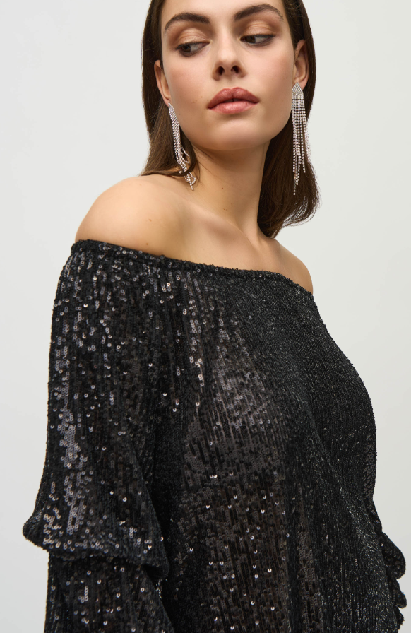 Sequin Off-Shoulder Puff Sleeve Top