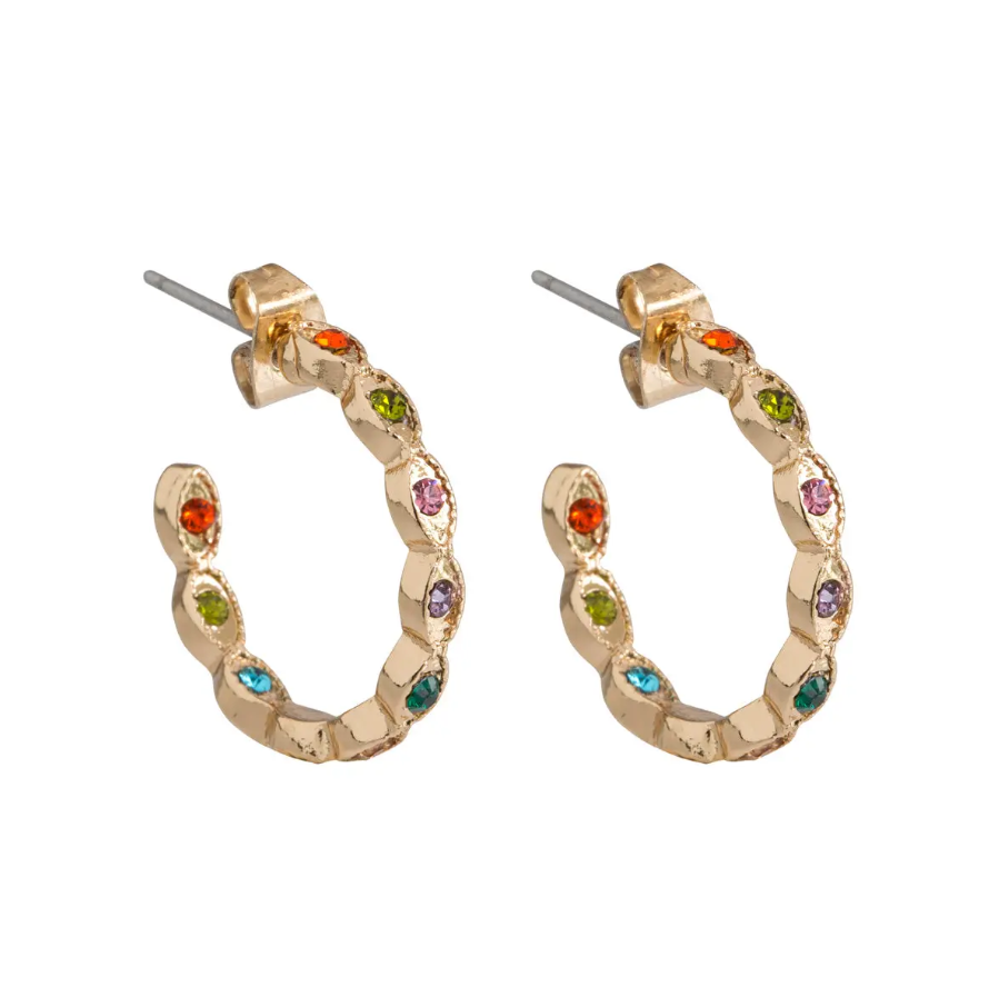 COLOURFUL CHRYSTALS HOOP EARRINGS