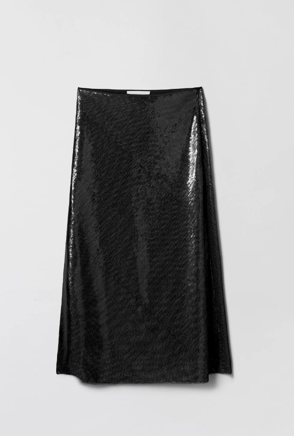 BIAS CUT SEQUIN SKIRT JET BLACK