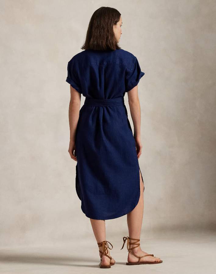 LINEN SHORT-SLEEVE SHIRTDRESS NAVY