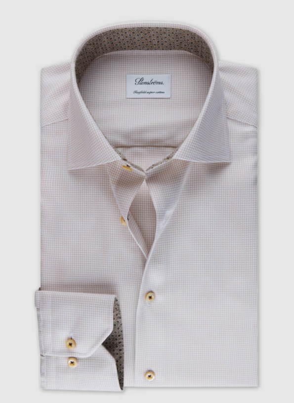 LIGHT BEIGE CONTRAST FITTED BODY SHIRT