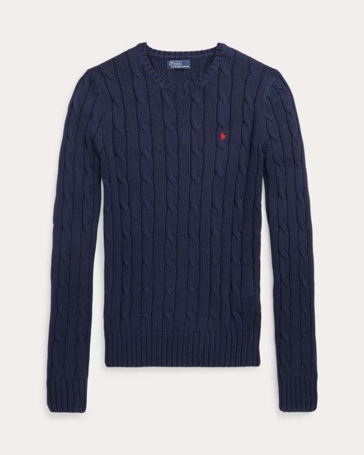 Cable-Knit Cotton Crewneck Jumper-navy